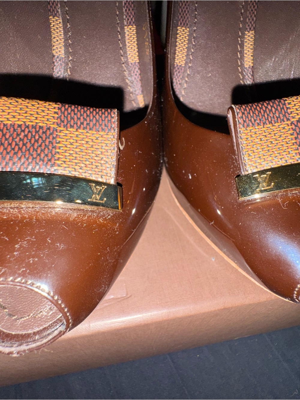 Louis Vuitton Brown Patent Leather High Heel Pumps with Bow Accent - Picture 5 of 9